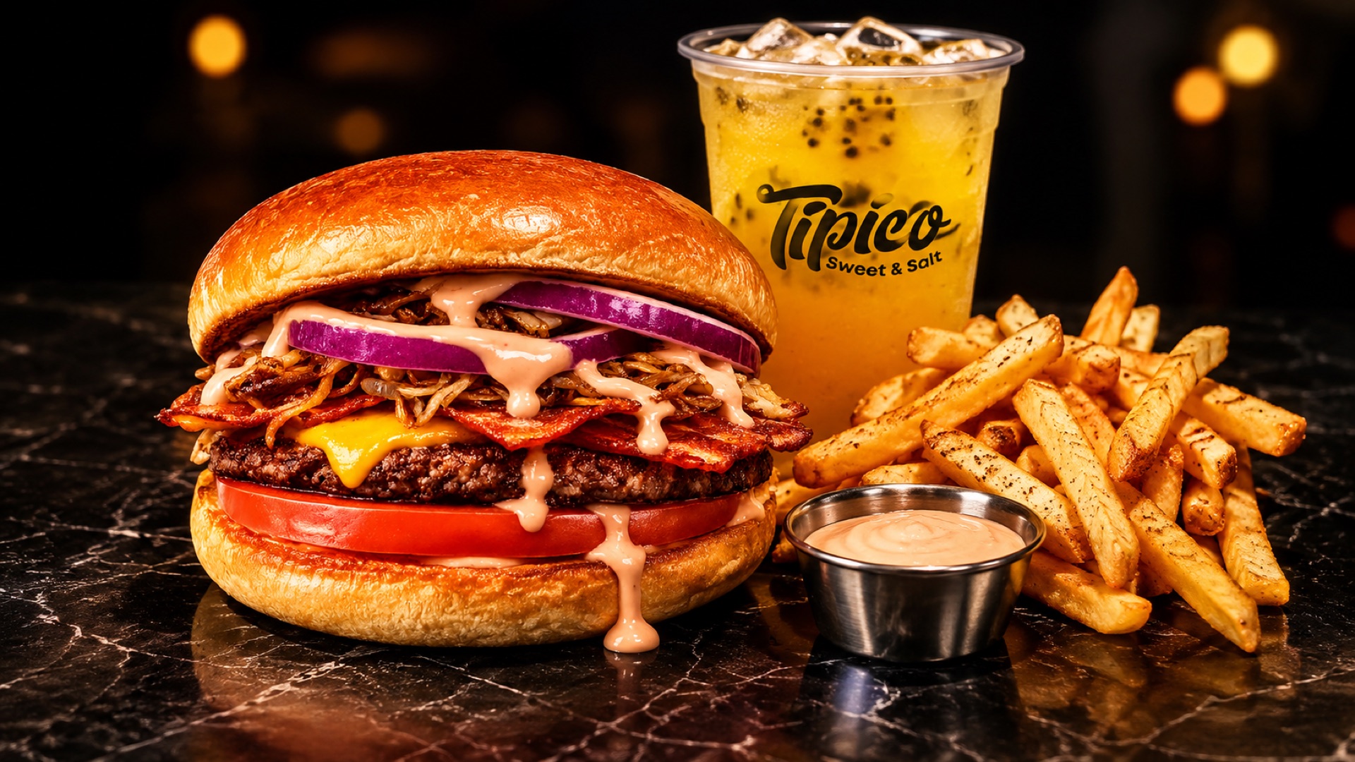 The Chimiburger — signature Dominican street burger by Típico Sweet & Salt